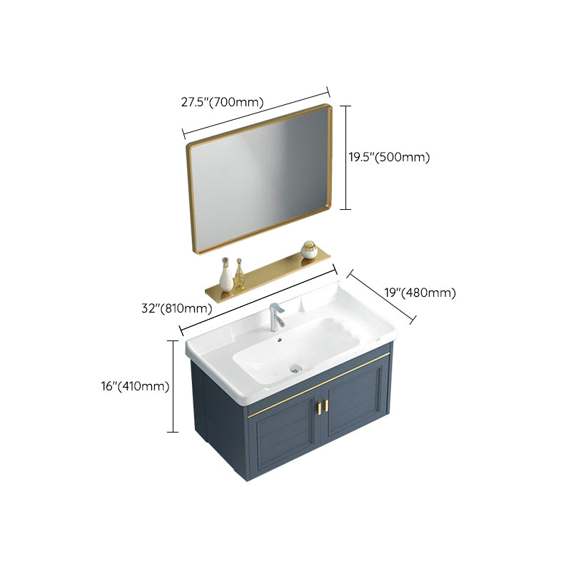 Blue Rectangle Vanity Set Metal Frame Wall-Mounted 2 Doors Mirror Single Sink Bath Vanity Clearhalo 'Bathroom Remodel & Bathroom Fixtures' 'Bathroom Vanities' 'bathroom_vanities' 'Home Improvement' 'home_improvement' 'home_improvement_bathroom_vanities' 6597915