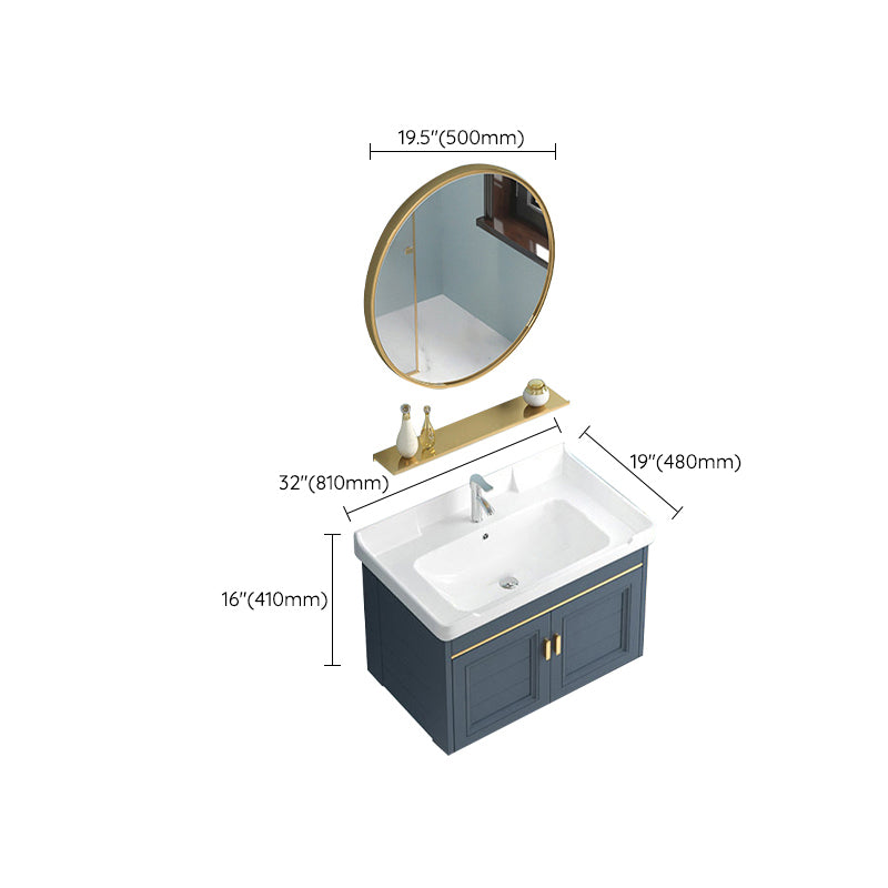 Blue Rectangle Vanity Set Metal Frame Wall-Mounted 2 Doors Mirror Single Sink Bath Vanity Clearhalo 'Bathroom Remodel & Bathroom Fixtures' 'Bathroom Vanities' 'bathroom_vanities' 'Home Improvement' 'home_improvement' 'home_improvement_bathroom_vanities' 6597920