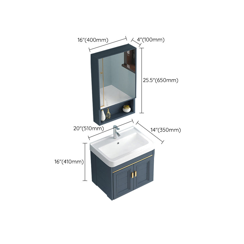 Blue Rectangle Vanity Set Metal Frame Wall-Mounted 2 Doors Mirror Single Sink Bath Vanity Clearhalo 'Bathroom Remodel & Bathroom Fixtures' 'Bathroom Vanities' 'bathroom_vanities' 'Home Improvement' 'home_improvement' 'home_improvement_bathroom_vanities' 6597922