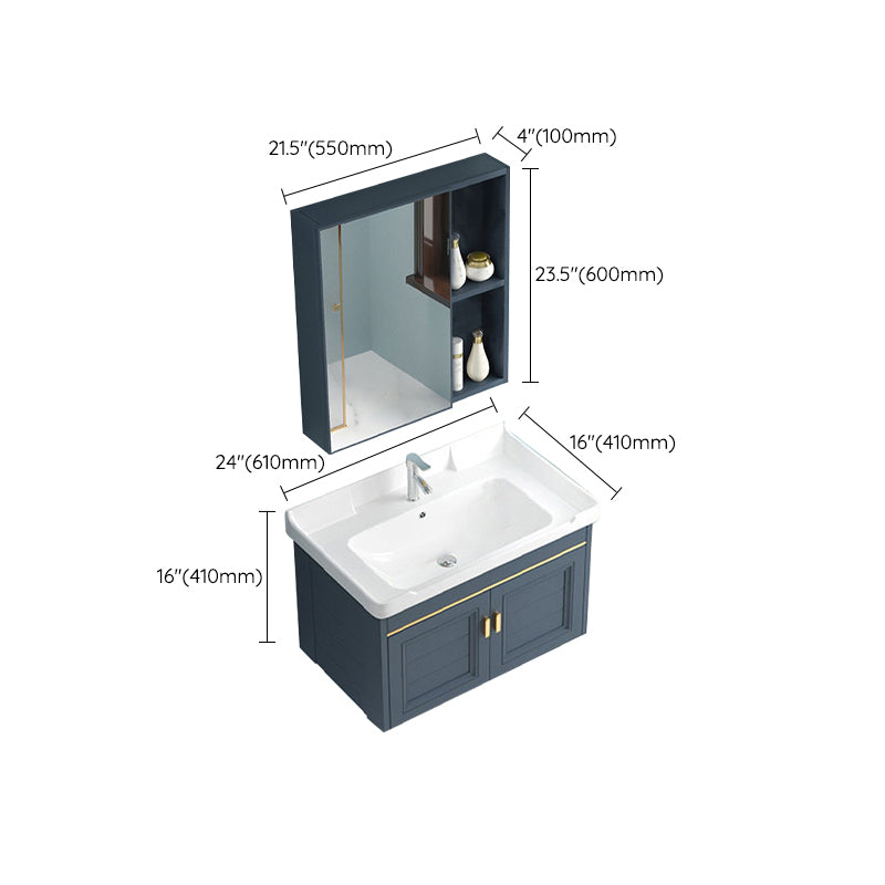 Blue Rectangle Vanity Set Metal Frame Wall-Mounted 2 Doors Mirror Single Sink Bath Vanity Clearhalo 'Bathroom Remodel & Bathroom Fixtures' 'Bathroom Vanities' 'bathroom_vanities' 'Home Improvement' 'home_improvement' 'home_improvement_bathroom_vanities' 6597923