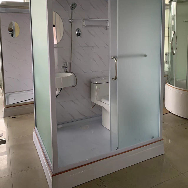 White Rectangle Shower Stall with Shower Base Tempered Glass Shower Stall Clearhalo 'Bathroom Remodel & Bathroom Fixtures' 'Home Improvement' 'home_improvement' 'home_improvement_shower_stalls_enclosures' 'Shower Stalls & Enclosures' 'shower_stalls_enclosures' 'Showers & Bathtubs' 6598019