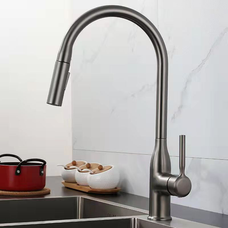 Modern 1-Handle Faucet Pull out Sprayer Standard Kitchen Faucet Grey 16" Clearhalo 'Home Improvement' 'home_improvement' 'home_improvement_kitchen_faucets' 'Kitchen Faucets' 'Kitchen Remodel & Kitchen Fixtures' 'Kitchen Sinks & Faucet Components' 'kitchen_faucets' 6598272