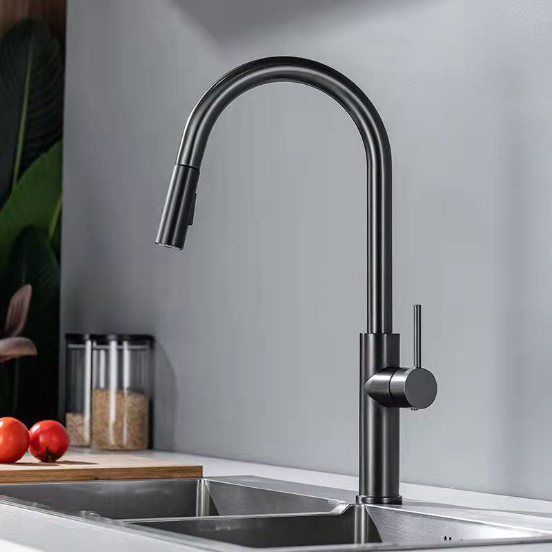 Modern 1-Handle Faucet Pull out Sprayer Standard Kitchen Faucet Grey 19" Clearhalo 'Home Improvement' 'home_improvement' 'home_improvement_kitchen_faucets' 'Kitchen Faucets' 'Kitchen Remodel & Kitchen Fixtures' 'Kitchen Sinks & Faucet Components' 'kitchen_faucets' 6598276