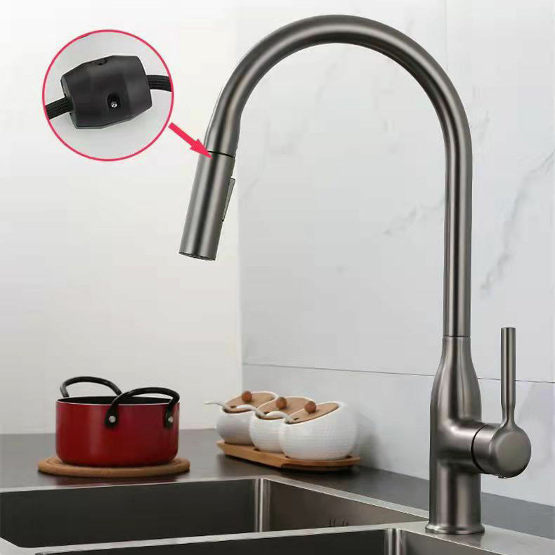 Modern 1-Handle Faucet Pull out Sprayer Standard Kitchen Faucet Clearhalo 'Home Improvement' 'home_improvement' 'home_improvement_kitchen_faucets' 'Kitchen Faucets' 'Kitchen Remodel & Kitchen Fixtures' 'Kitchen Sinks & Faucet Components' 'kitchen_faucets' 6598283