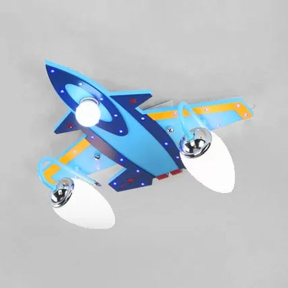 Cool Blue Ceiling Mount Light Fighter Airplane Wood & Glass Ceiling Lamp for Kid Bedroom 3 Blue Clearhalo 'Ceiling Lights' 'Close To Ceiling Lights' 'Close to ceiling' 'Flush mount' Lighting' 66009