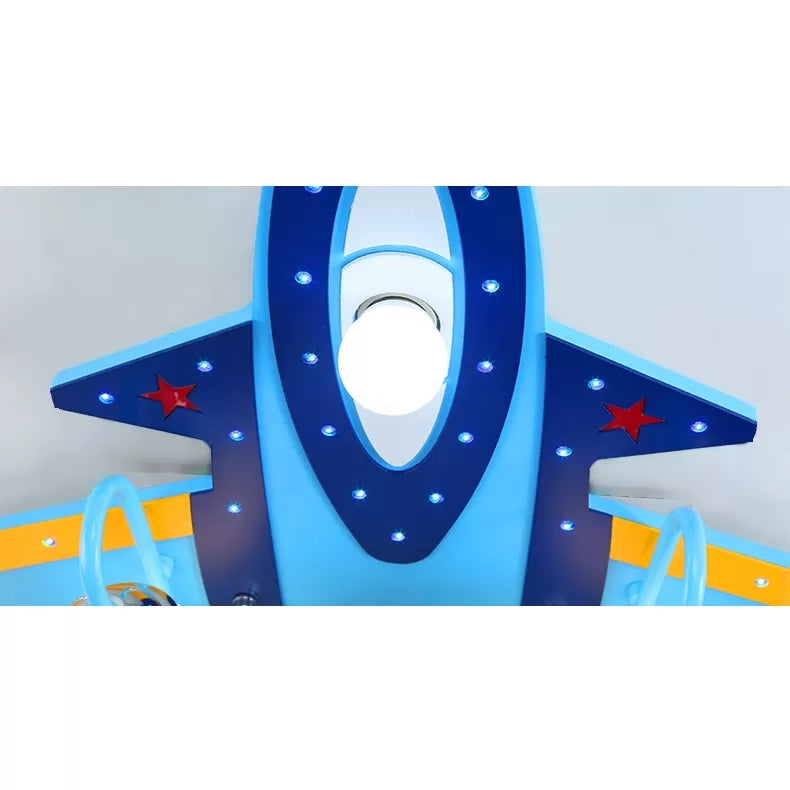 Cool Blue Ceiling Mount Light Fighter Airplane Wood & Glass Ceiling Lamp for Kid Bedroom Clearhalo 'Ceiling Lights' 'Close To Ceiling Lights' 'Close to ceiling' 'Flush mount' Lighting' 66013