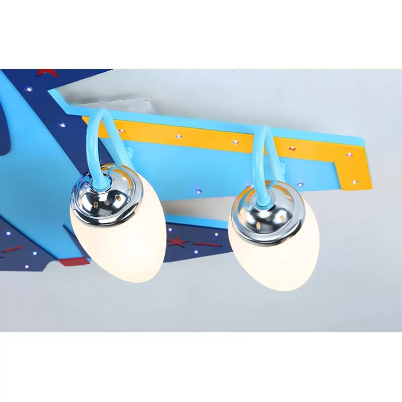 Cool Blue Ceiling Mount Light Fighter Airplane Wood & Glass Ceiling Lamp for Kid Bedroom Clearhalo 'Ceiling Lights' 'Close To Ceiling Lights' 'Close to ceiling' 'Flush mount' Lighting' 66019