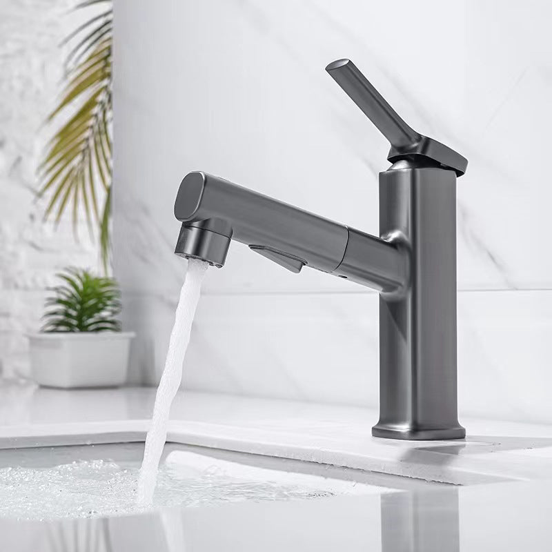 Contemporary Vessel Faucet Pull-out Centerset Faucet with Swivel Spout Clearhalo 'Bathroom Remodel & Bathroom Fixtures' 'Bathroom Sink Faucets' 'Bathroom Sinks & Faucet Components' 'bathroom_sink_faucets' 'Home Improvement' 'home_improvement' 'home_improvement_bathroom_sink_faucets' 6615441
