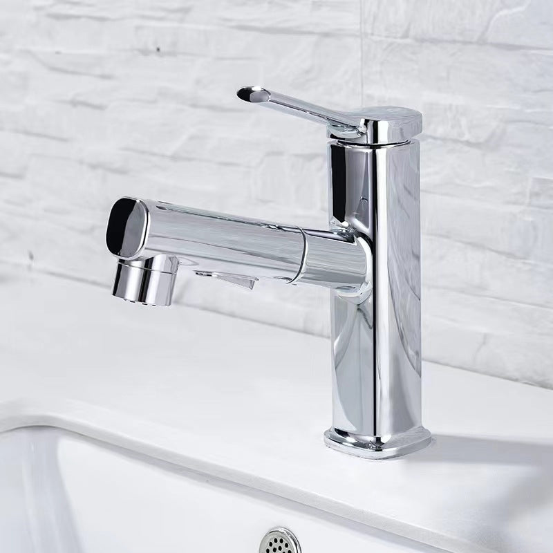 Contemporary Vessel Faucet Pull-out Centerset Faucet with Swivel Spout Clearhalo 'Bathroom Remodel & Bathroom Fixtures' 'Bathroom Sink Faucets' 'Bathroom Sinks & Faucet Components' 'bathroom_sink_faucets' 'Home Improvement' 'home_improvement' 'home_improvement_bathroom_sink_faucets' 6615443