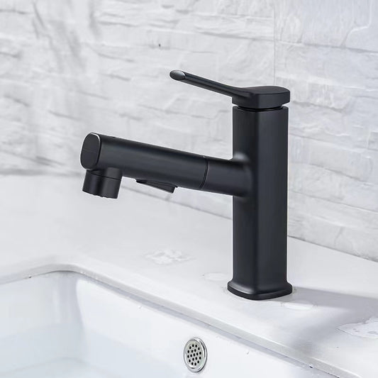 Contemporary Vessel Faucet Pull-out Centerset Faucet with Swivel Spout Clearhalo 'Bathroom Remodel & Bathroom Fixtures' 'Bathroom Sink Faucets' 'Bathroom Sinks & Faucet Components' 'bathroom_sink_faucets' 'Home Improvement' 'home_improvement' 'home_improvement_bathroom_sink_faucets' 6615444