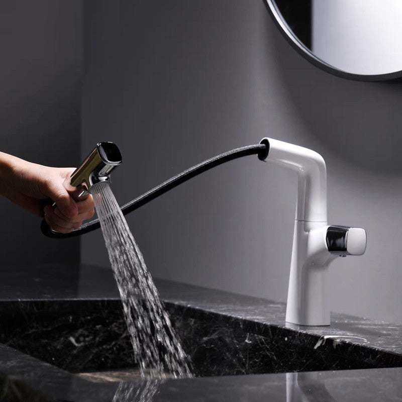 Contemporary Vessel Faucet Pull-out Faucet with One Knob Handle Clearhalo 'Bathroom Remodel & Bathroom Fixtures' 'Bathroom Sink Faucets' 'Bathroom Sinks & Faucet Components' 'bathroom_sink_faucets' 'Home Improvement' 'home_improvement' 'home_improvement_bathroom_sink_faucets' 6615466