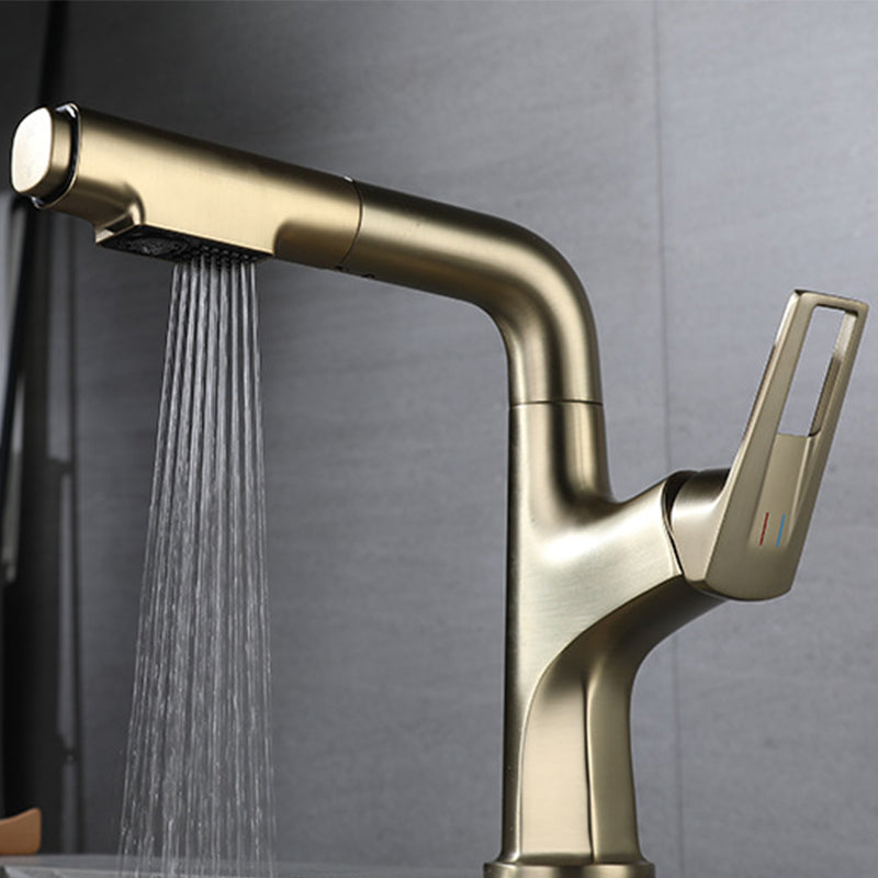 Glam Centerset Faucet One Lever Handle Faucet with Swivel Spout Clearhalo 'Bathroom Remodel & Bathroom Fixtures' 'Bathroom Sink Faucets' 'Bathroom Sinks & Faucet Components' 'bathroom_sink_faucets' 'Home Improvement' 'home_improvement' 'home_improvement_bathroom_sink_faucets' 6615486