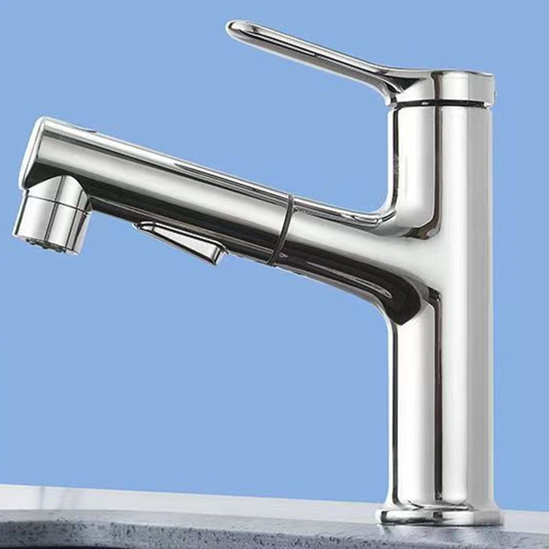 Vessel Sink Faucet Contemporary Pull-out Faucet with Swivel Spout Silver Clearhalo 'Bathroom Remodel & Bathroom Fixtures' 'Bathroom Sink Faucets' 'Bathroom Sinks & Faucet Components' 'bathroom_sink_faucets' 'Home Improvement' 'home_improvement' 'home_improvement_bathroom_sink_faucets' 6615511