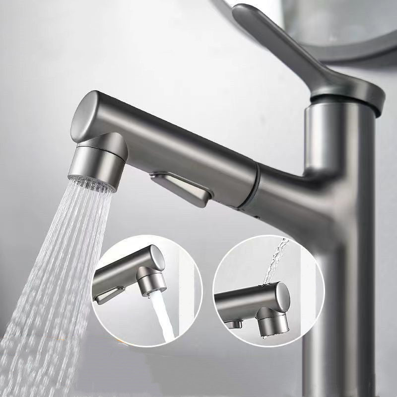 Vessel Sink Faucet Contemporary Pull-out Faucet with Swivel Spout Clearhalo 'Bathroom Remodel & Bathroom Fixtures' 'Bathroom Sink Faucets' 'Bathroom Sinks & Faucet Components' 'bathroom_sink_faucets' 'Home Improvement' 'home_improvement' 'home_improvement_bathroom_sink_faucets' 6615514