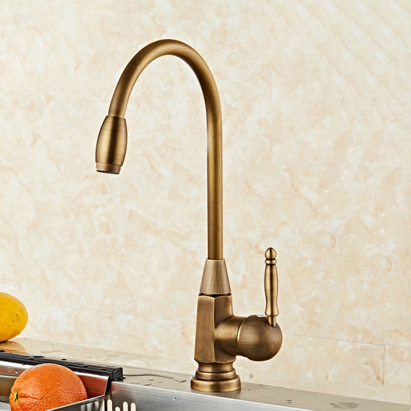 Traditional Standard Bar Faucet 1-Handle with Supply Lines Kitchen Faucet Brass Square Gooseneck High Arc Clearhalo 'Home Improvement' 'home_improvement' 'home_improvement_kitchen_faucets' 'Kitchen Faucets' 'Kitchen Remodel & Kitchen Fixtures' 'Kitchen Sinks & Faucet Components' 'kitchen_faucets' 6615528