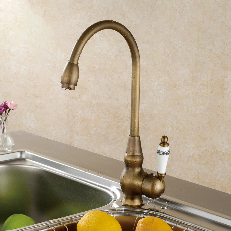 Traditional Standard Bar Faucet 1-Handle with Supply Lines Kitchen Faucet Brass Gourd Gooseneck High Arc Clearhalo 'Home Improvement' 'home_improvement' 'home_improvement_kitchen_faucets' 'Kitchen Faucets' 'Kitchen Remodel & Kitchen Fixtures' 'Kitchen Sinks & Faucet Components' 'kitchen_faucets' 6615531