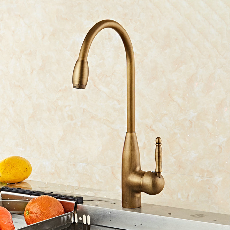 Traditional Standard Bar Faucet 1-Handle with Supply Lines Kitchen Faucet Brass Round Gooseneck High Arc Clearhalo 'Home Improvement' 'home_improvement' 'home_improvement_kitchen_faucets' 'Kitchen Faucets' 'Kitchen Remodel & Kitchen Fixtures' 'Kitchen Sinks & Faucet Components' 'kitchen_faucets' 6615534