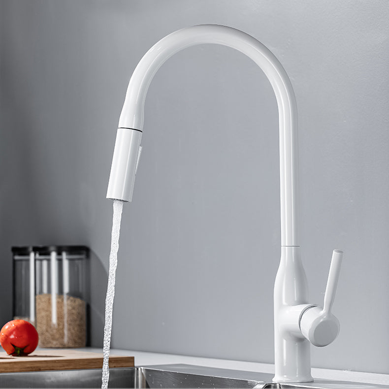 Modern Standard Kitchen Faucet Gooseneck Kitchen Faucet with One Handle White Clearhalo 'Home Improvement' 'home_improvement' 'home_improvement_kitchen_faucets' 'Kitchen Faucets' 'Kitchen Remodel & Kitchen Fixtures' 'Kitchen Sinks & Faucet Components' 'kitchen_faucets' 6615552