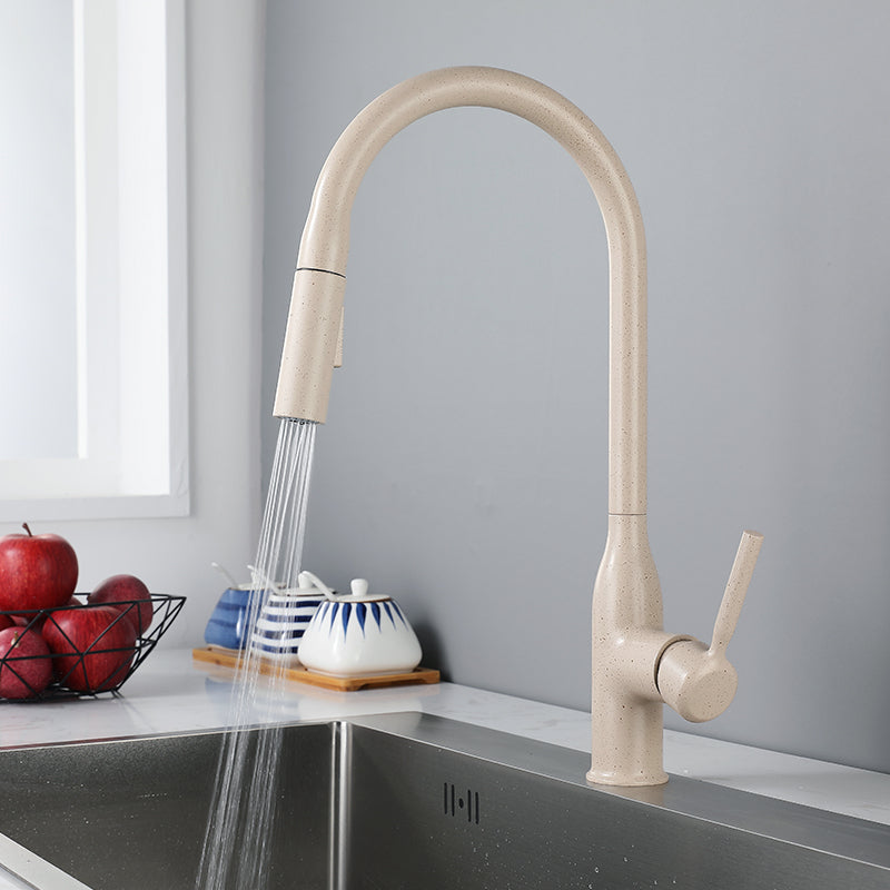 Modern Standard Kitchen Faucet Gooseneck Kitchen Faucet with One Handle Beige Clearhalo 'Home Improvement' 'home_improvement' 'home_improvement_kitchen_faucets' 'Kitchen Faucets' 'Kitchen Remodel & Kitchen Fixtures' 'Kitchen Sinks & Faucet Components' 'kitchen_faucets' 6615554
