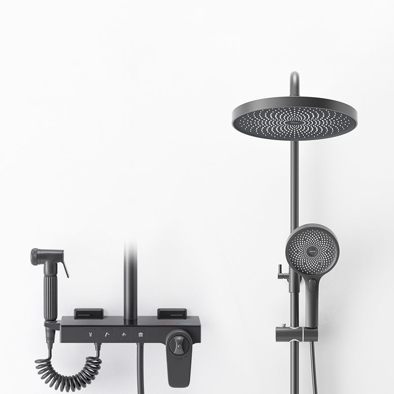 Shower System Round Adjustable Spray Pattern Massage Jet Handheld Shower Head Shower Trim Black Thermostatic Digital Display Not Included Clearhalo 'Bathroom Remodel & Bathroom Fixtures' 'Home Improvement' 'home_improvement' 'home_improvement_shower_faucets' 'Shower Faucets & Systems' 'shower_faucets' 'Showers & Bathtubs Plumbing' 'Showers & Bathtubs' 6615646