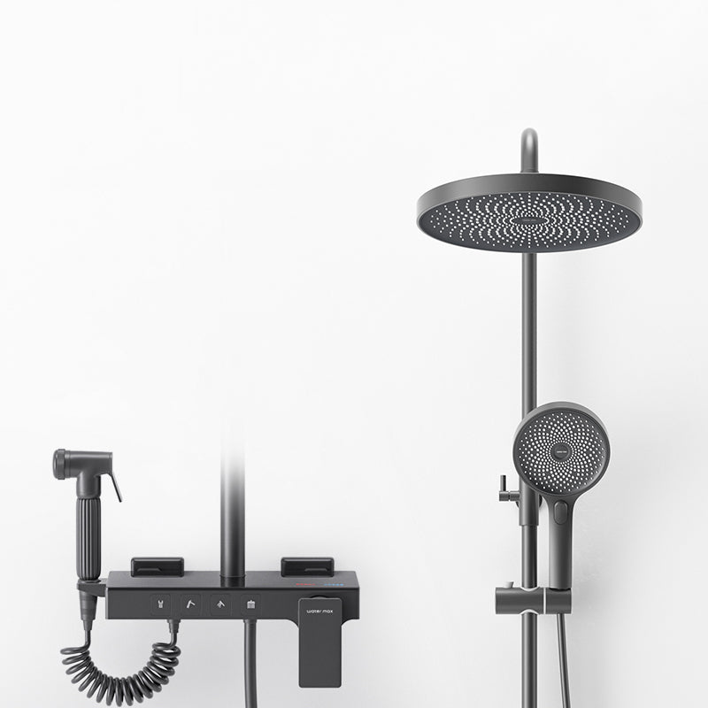 Shower System Round Adjustable Spray Pattern Massage Jet Handheld Shower Head Shower Trim Black Temperature Control Digital Display Not Included Clearhalo 'Bathroom Remodel & Bathroom Fixtures' 'Home Improvement' 'home_improvement' 'home_improvement_shower_faucets' 'Shower Faucets & Systems' 'shower_faucets' 'Showers & Bathtubs Plumbing' 'Showers & Bathtubs' 6615649