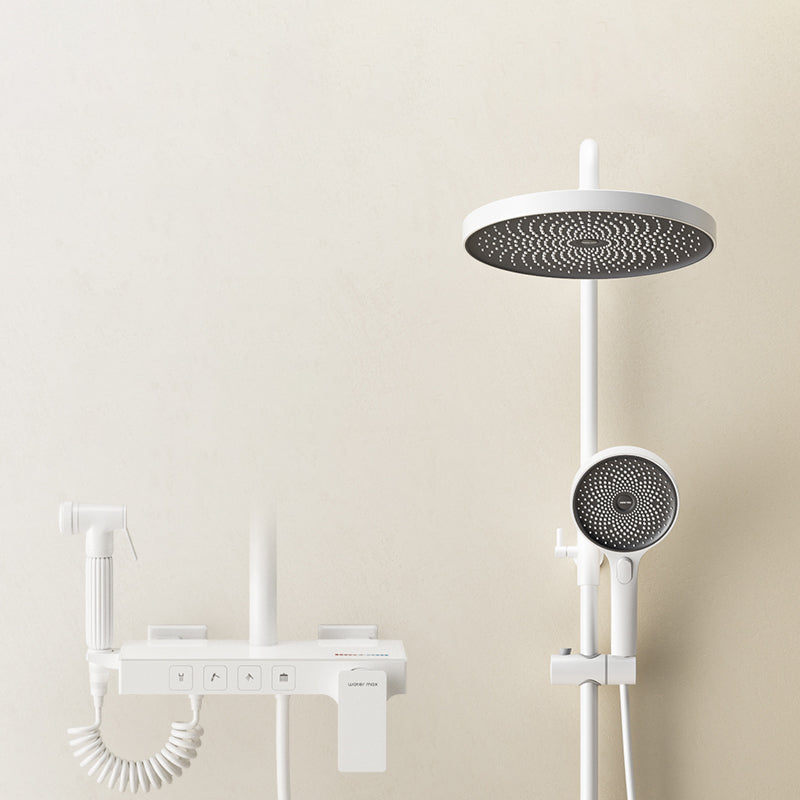 Shower System Round Adjustable Spray Pattern Massage Jet Handheld Shower Head Shower Trim White Temperature Control Digital Display Not Included Clearhalo 'Bathroom Remodel & Bathroom Fixtures' 'Home Improvement' 'home_improvement' 'home_improvement_shower_faucets' 'Shower Faucets & Systems' 'shower_faucets' 'Showers & Bathtubs Plumbing' 'Showers & Bathtubs' 6615656