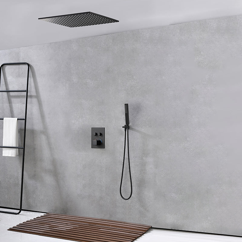 Modern Shower Combo Brass Slide Bar Included Ceiling Mounted Shower System Black 2 Clearhalo 'Bathroom Remodel & Bathroom Fixtures' 'Home Improvement' 'home_improvement' 'home_improvement_shower_faucets' 'Shower Faucets & Systems' 'shower_faucets' 'Showers & Bathtubs Plumbing' 'Showers & Bathtubs' 6615710