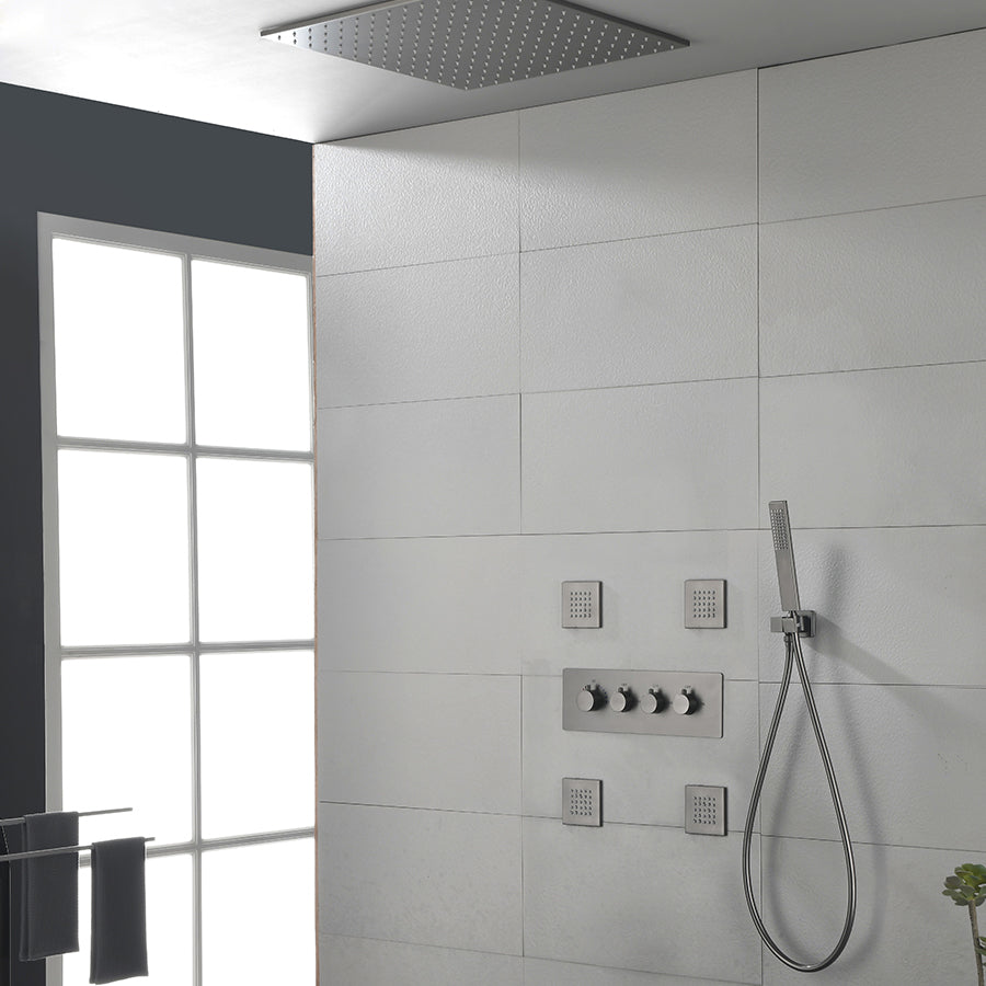 Modern Shower Combo Brass Slide Bar Included Ceiling Mounted Shower System Clearhalo 'Bathroom Remodel & Bathroom Fixtures' 'Home Improvement' 'home_improvement' 'home_improvement_shower_faucets' 'Shower Faucets & Systems' 'shower_faucets' 'Showers & Bathtubs Plumbing' 'Showers & Bathtubs' 6615712