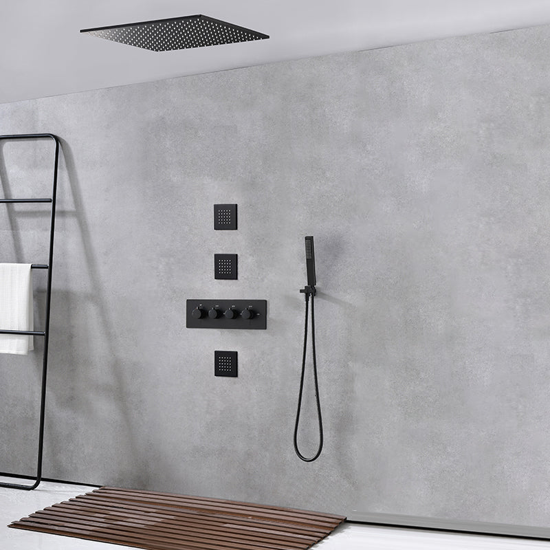 Modern Shower Combo Brass Slide Bar Included Ceiling Mounted Shower System Black 5 Clearhalo 'Bathroom Remodel & Bathroom Fixtures' 'Home Improvement' 'home_improvement' 'home_improvement_shower_faucets' 'Shower Faucets & Systems' 'shower_faucets' 'Showers & Bathtubs Plumbing' 'Showers & Bathtubs' 6615713
