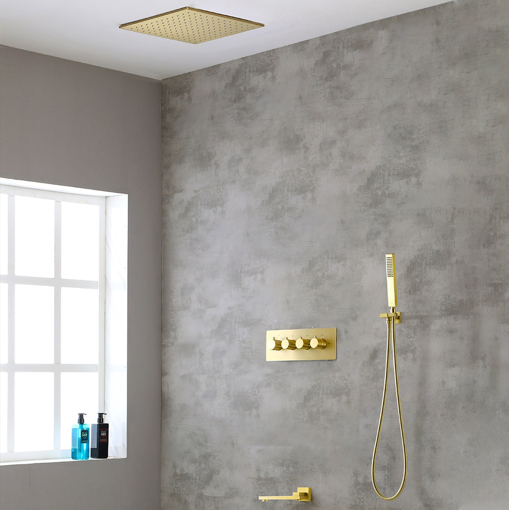 Modern Shower Combo Brass Slide Bar Included Ceiling Mounted Shower System Clearhalo 'Bathroom Remodel & Bathroom Fixtures' 'Home Improvement' 'home_improvement' 'home_improvement_shower_faucets' 'Shower Faucets & Systems' 'shower_faucets' 'Showers & Bathtubs Plumbing' 'Showers & Bathtubs' 6615714