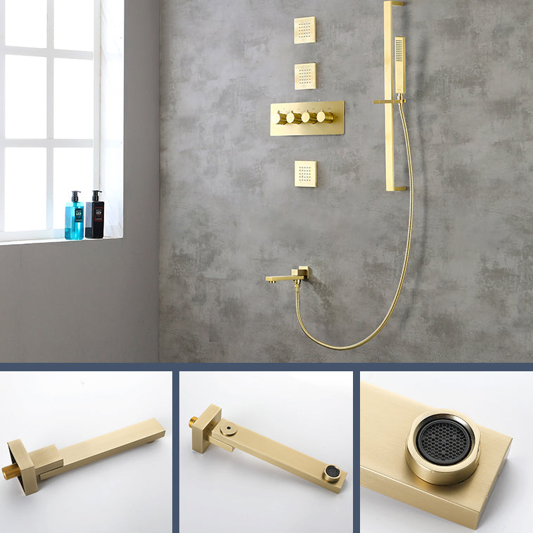 Modern Shower Combo Brass Slide Bar Included Ceiling Mounted Shower System Clearhalo 'Bathroom Remodel & Bathroom Fixtures' 'Home Improvement' 'home_improvement' 'home_improvement_shower_faucets' 'Shower Faucets & Systems' 'shower_faucets' 'Showers & Bathtubs Plumbing' 'Showers & Bathtubs' 6615731
