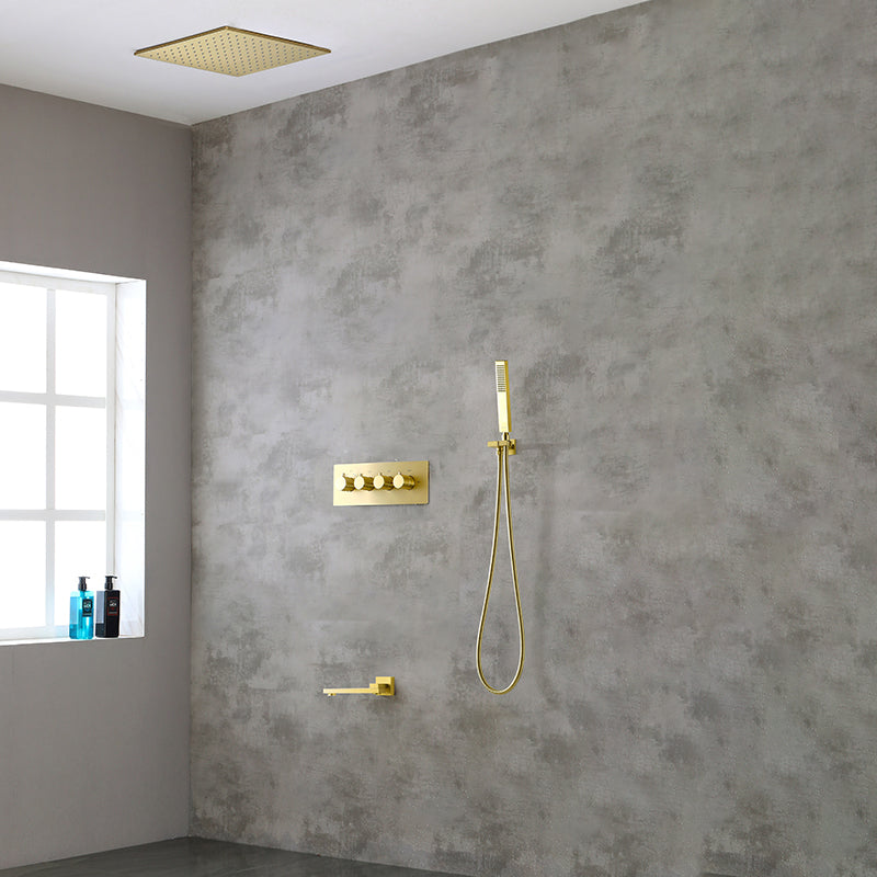 Modern Shower Combo Brass Slide Bar Included Ceiling Mounted Shower System Gold 3 Clearhalo 'Bathroom Remodel & Bathroom Fixtures' 'Home Improvement' 'home_improvement' 'home_improvement_shower_faucets' 'Shower Faucets & Systems' 'shower_faucets' 'Showers & Bathtubs Plumbing' 'Showers & Bathtubs' 6615732