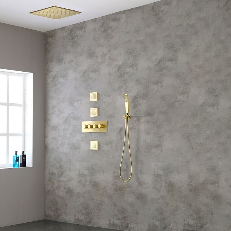 Modern Shower Combo Brass Slide Bar Included Ceiling Mounted Shower System Gold 5 Clearhalo 'Bathroom Remodel & Bathroom Fixtures' 'Home Improvement' 'home_improvement' 'home_improvement_shower_faucets' 'Shower Faucets & Systems' 'shower_faucets' 'Showers & Bathtubs Plumbing' 'Showers & Bathtubs' 6615734