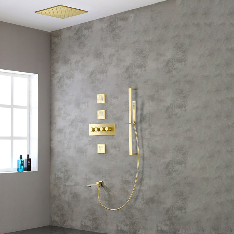 Modern Shower Combo Brass Slide Bar Included Ceiling Mounted Shower System Gold 6 Clearhalo 'Bathroom Remodel & Bathroom Fixtures' 'Home Improvement' 'home_improvement' 'home_improvement_shower_faucets' 'Shower Faucets & Systems' 'shower_faucets' 'Showers & Bathtubs Plumbing' 'Showers & Bathtubs' 6615736