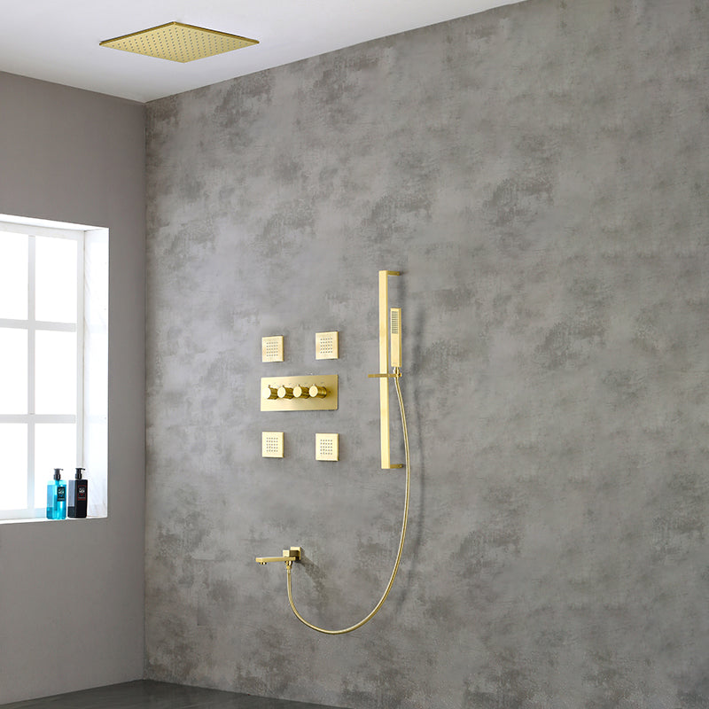 Modern Shower Combo Brass Slide Bar Included Ceiling Mounted Shower System Gold 7 Clearhalo 'Bathroom Remodel & Bathroom Fixtures' 'Home Improvement' 'home_improvement' 'home_improvement_shower_faucets' 'Shower Faucets & Systems' 'shower_faucets' 'Showers & Bathtubs Plumbing' 'Showers & Bathtubs' 6615738