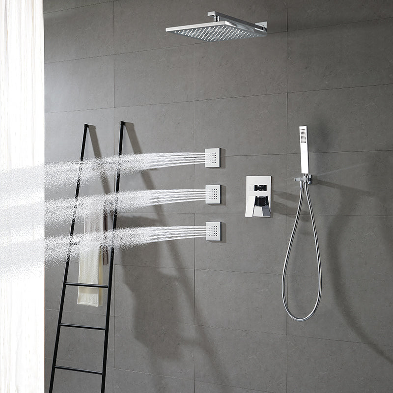 Modern Shower Faucet Brass Square Adjustable Shower Head Wall Mounted Shower Set Clearhalo 'Bathroom Remodel & Bathroom Fixtures' 'Home Improvement' 'home_improvement' 'home_improvement_shower_faucets' 'Shower Faucets & Systems' 'shower_faucets' 'Showers & Bathtubs Plumbing' 'Showers & Bathtubs' 6615750