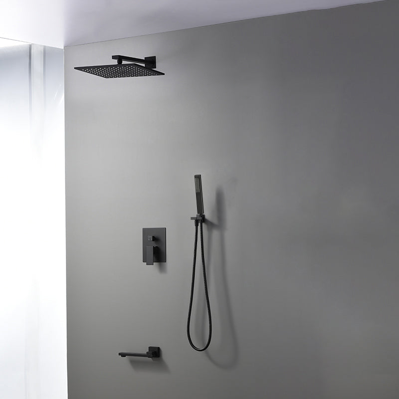 Modern Shower Faucet Brass Square Adjustable Shower Head Wall Mounted Shower Set Black 12" 3 Clearhalo 'Bathroom Remodel & Bathroom Fixtures' 'Home Improvement' 'home_improvement' 'home_improvement_shower_faucets' 'Shower Faucets & Systems' 'shower_faucets' 'Showers & Bathtubs Plumbing' 'Showers & Bathtubs' 6615752