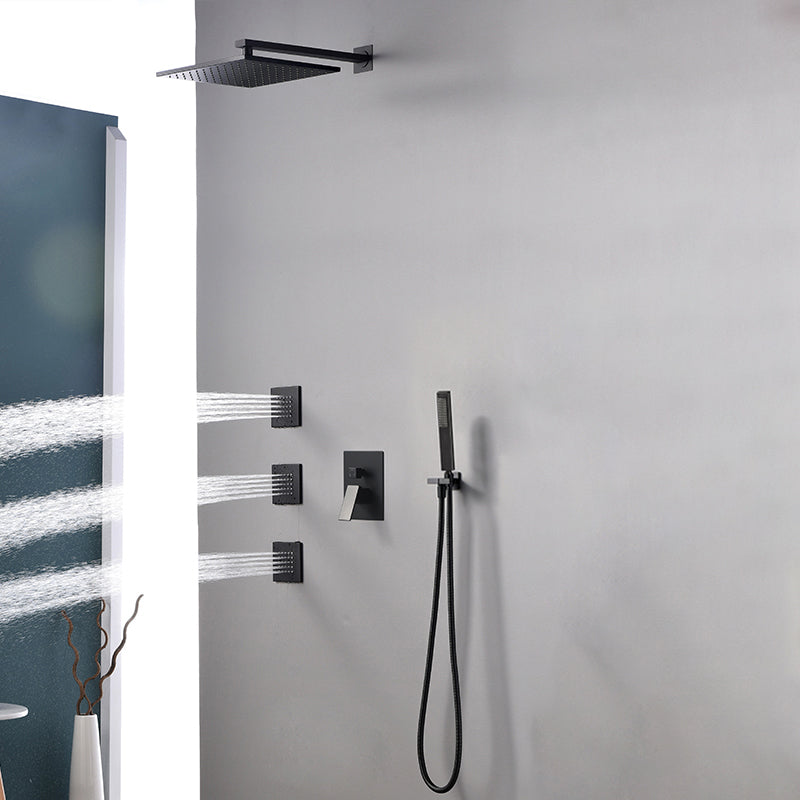 Modern Shower Faucet Brass Square Adjustable Shower Head Wall Mounted Shower Set Black 10" 5 Clearhalo 'Bathroom Remodel & Bathroom Fixtures' 'Home Improvement' 'home_improvement' 'home_improvement_shower_faucets' 'Shower Faucets & Systems' 'shower_faucets' 'Showers & Bathtubs Plumbing' 'Showers & Bathtubs' 6615754