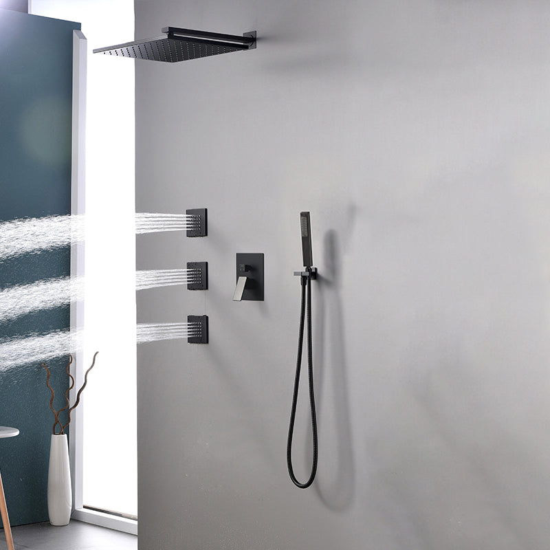 Modern Shower Faucet Brass Square Adjustable Shower Head Wall Mounted Shower Set Black 12" 5 Clearhalo 'Bathroom Remodel & Bathroom Fixtures' 'Home Improvement' 'home_improvement' 'home_improvement_shower_faucets' 'Shower Faucets & Systems' 'shower_faucets' 'Showers & Bathtubs Plumbing' 'Showers & Bathtubs' 6615756