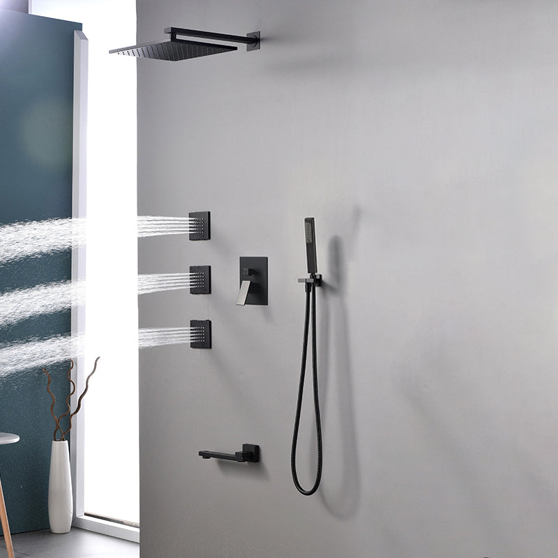 Modern Shower Faucet Brass Square Adjustable Shower Head Wall Mounted Shower Set Black 10" 6 Clearhalo 'Bathroom Remodel & Bathroom Fixtures' 'Home Improvement' 'home_improvement' 'home_improvement_shower_faucets' 'Shower Faucets & Systems' 'shower_faucets' 'Showers & Bathtubs Plumbing' 'Showers & Bathtubs' 6615757