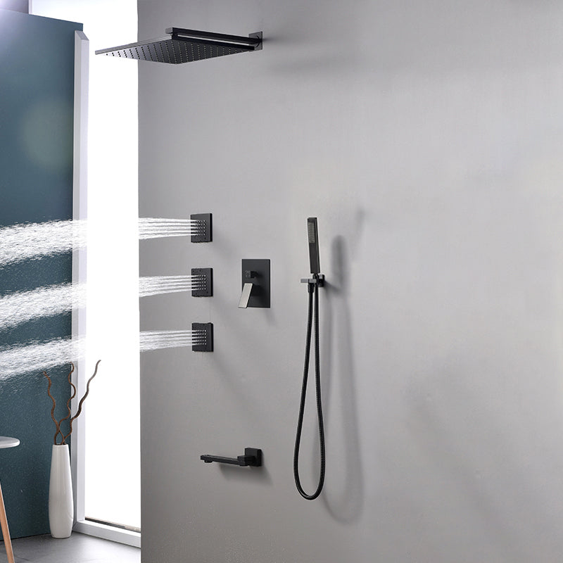 Modern Shower Faucet Brass Square Adjustable Shower Head Wall Mounted Shower Set Black 12" 6 Clearhalo 'Bathroom Remodel & Bathroom Fixtures' 'Home Improvement' 'home_improvement' 'home_improvement_shower_faucets' 'Shower Faucets & Systems' 'shower_faucets' 'Showers & Bathtubs Plumbing' 'Showers & Bathtubs' 6615760