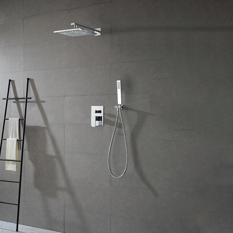 Modern Shower Faucet Brass Square Adjustable Shower Head Wall Mounted Shower Set Silver 10" 2 Clearhalo 'Bathroom Remodel & Bathroom Fixtures' 'Home Improvement' 'home_improvement' 'home_improvement_shower_faucets' 'Shower Faucets & Systems' 'shower_faucets' 'Showers & Bathtubs Plumbing' 'Showers & Bathtubs' 6615761