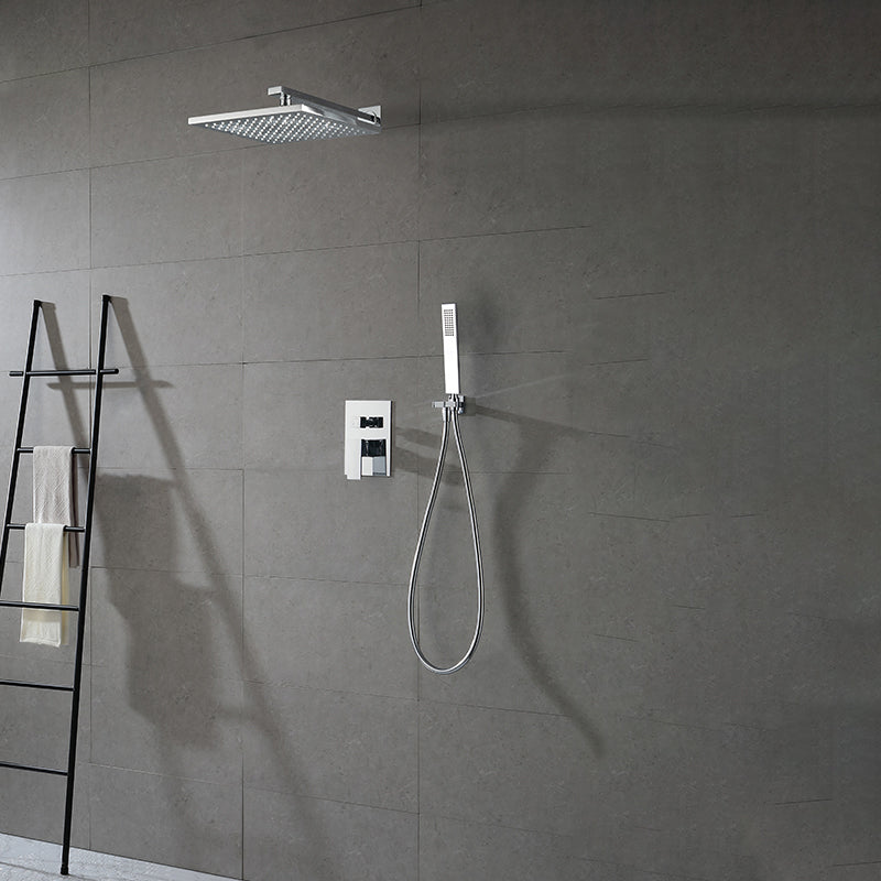 Modern Shower Faucet Brass Square Adjustable Shower Head Wall Mounted Shower Set Silver 12" 2 Clearhalo 'Bathroom Remodel & Bathroom Fixtures' 'Home Improvement' 'home_improvement' 'home_improvement_shower_faucets' 'Shower Faucets & Systems' 'shower_faucets' 'Showers & Bathtubs Plumbing' 'Showers & Bathtubs' 6615764