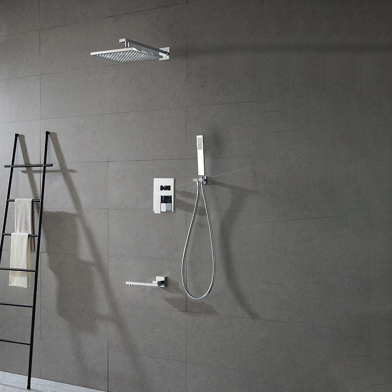 Modern Shower Faucet Brass Square Adjustable Shower Head Wall Mounted Shower Set Silver 10" 3 Clearhalo 'Bathroom Remodel & Bathroom Fixtures' 'Home Improvement' 'home_improvement' 'home_improvement_shower_faucets' 'Shower Faucets & Systems' 'shower_faucets' 'Showers & Bathtubs Plumbing' 'Showers & Bathtubs' 6615766