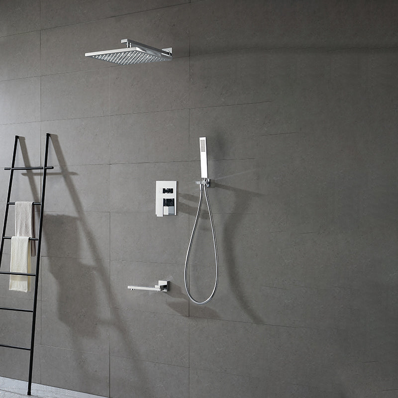 Modern Shower Faucet Brass Square Adjustable Shower Head Wall Mounted Shower Set Silver 12" 3 Clearhalo 'Bathroom Remodel & Bathroom Fixtures' 'Home Improvement' 'home_improvement' 'home_improvement_shower_faucets' 'Shower Faucets & Systems' 'shower_faucets' 'Showers & Bathtubs Plumbing' 'Showers & Bathtubs' 6615768