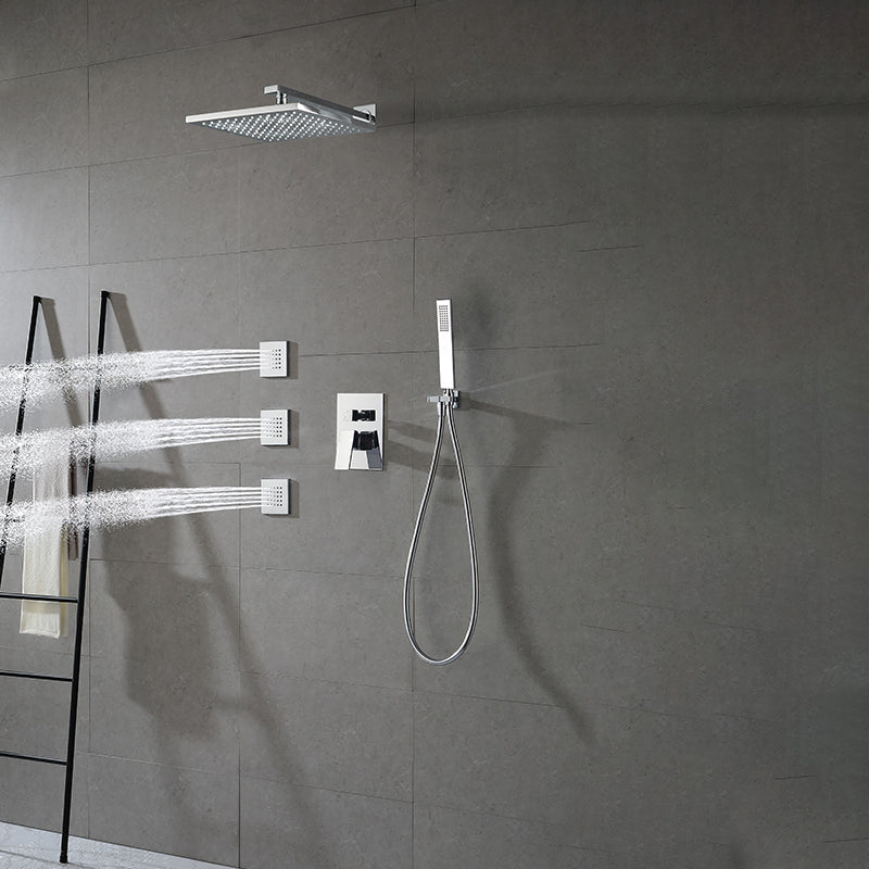 Modern Shower Faucet Brass Square Adjustable Shower Head Wall Mounted Shower Set Silver 12" 5 Clearhalo 'Bathroom Remodel & Bathroom Fixtures' 'Home Improvement' 'home_improvement' 'home_improvement_shower_faucets' 'Shower Faucets & Systems' 'shower_faucets' 'Showers & Bathtubs Plumbing' 'Showers & Bathtubs' 6615770