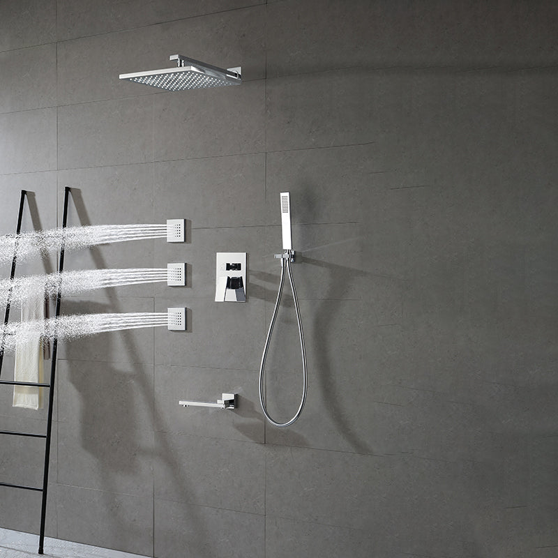 Modern Shower Faucet Brass Square Adjustable Shower Head Wall Mounted Shower Set Silver 12" 6 Clearhalo 'Bathroom Remodel & Bathroom Fixtures' 'Home Improvement' 'home_improvement' 'home_improvement_shower_faucets' 'Shower Faucets & Systems' 'shower_faucets' 'Showers & Bathtubs Plumbing' 'Showers & Bathtubs' 6615774