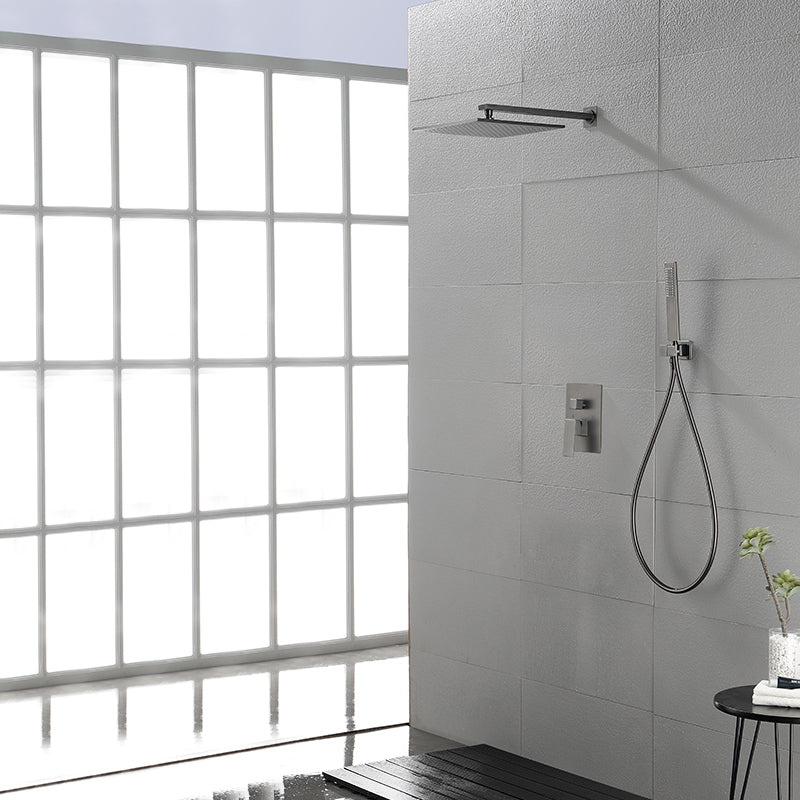Modern Shower Faucet Brass Square Adjustable Shower Head Wall Mounted Shower Set Gun Grey 10" 2 Clearhalo 'Bathroom Remodel & Bathroom Fixtures' 'Home Improvement' 'home_improvement' 'home_improvement_shower_faucets' 'Shower Faucets & Systems' 'shower_faucets' 'Showers & Bathtubs Plumbing' 'Showers & Bathtubs' 6615775