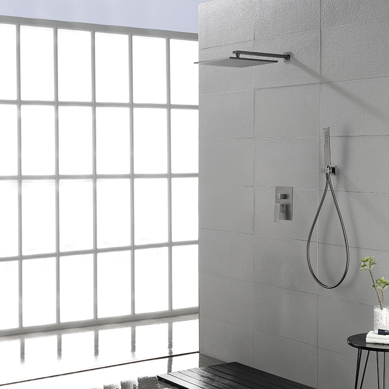 Modern Shower Faucet Brass Square Adjustable Shower Head Wall Mounted Shower Set Gun Grey 12" 2 Clearhalo 'Bathroom Remodel & Bathroom Fixtures' 'Home Improvement' 'home_improvement' 'home_improvement_shower_faucets' 'Shower Faucets & Systems' 'shower_faucets' 'Showers & Bathtubs Plumbing' 'Showers & Bathtubs' 6615776