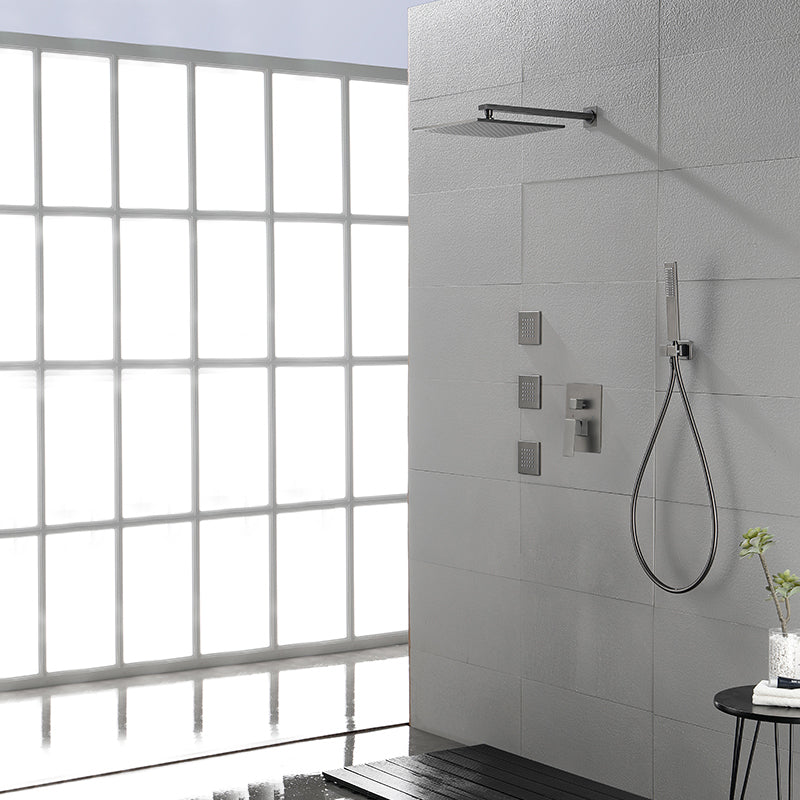 Modern Shower Faucet Brass Square Adjustable Shower Head Wall Mounted Shower Set Gun Grey 10" 5 Clearhalo 'Bathroom Remodel & Bathroom Fixtures' 'Home Improvement' 'home_improvement' 'home_improvement_shower_faucets' 'Shower Faucets & Systems' 'shower_faucets' 'Showers & Bathtubs Plumbing' 'Showers & Bathtubs' 6615779
